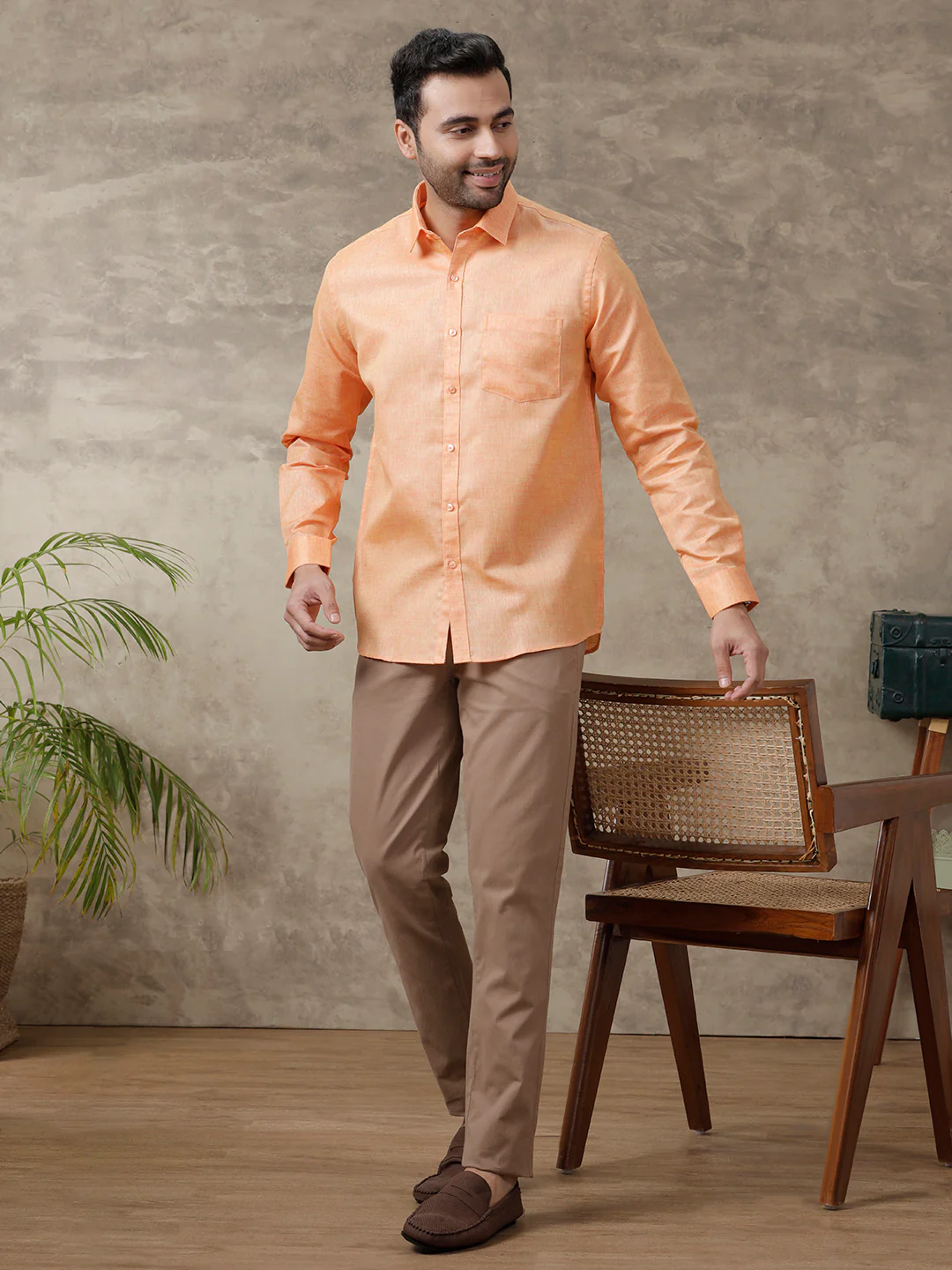 Men Cotton Blend Shirt Dark Orange T3 CV14 - Image 7
