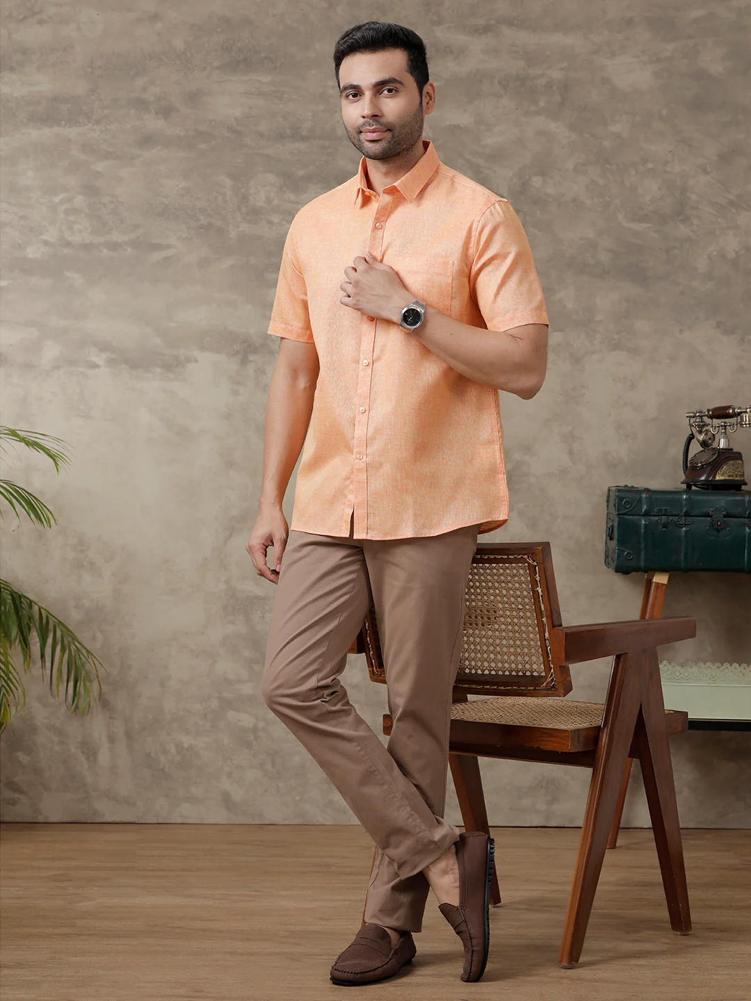 Men Cotton Blend Shirt Dark Orange T3 CV14 - Image 8