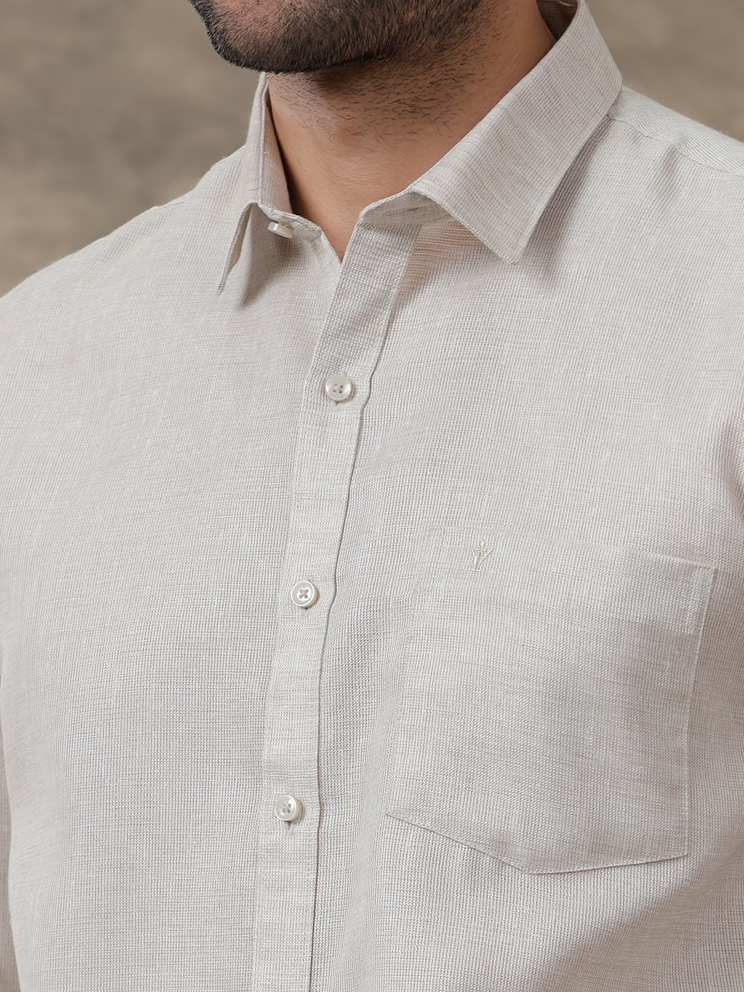 Men Cotton Blend Shirt Grey T3 CV7 - Image 3