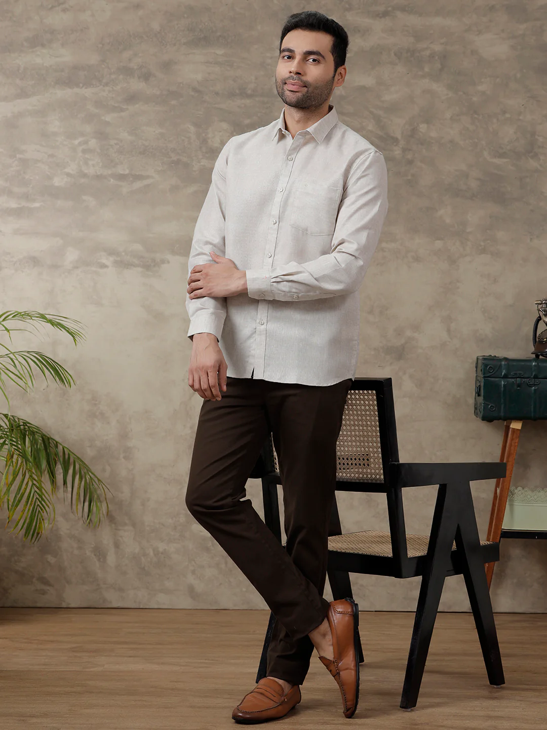 Men Cotton Blend Shirt Grey T3 CV7 - Image 7