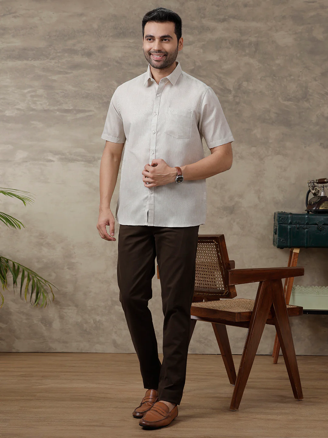 Men Cotton Blend Shirt Grey T3 CV7 - Image 8