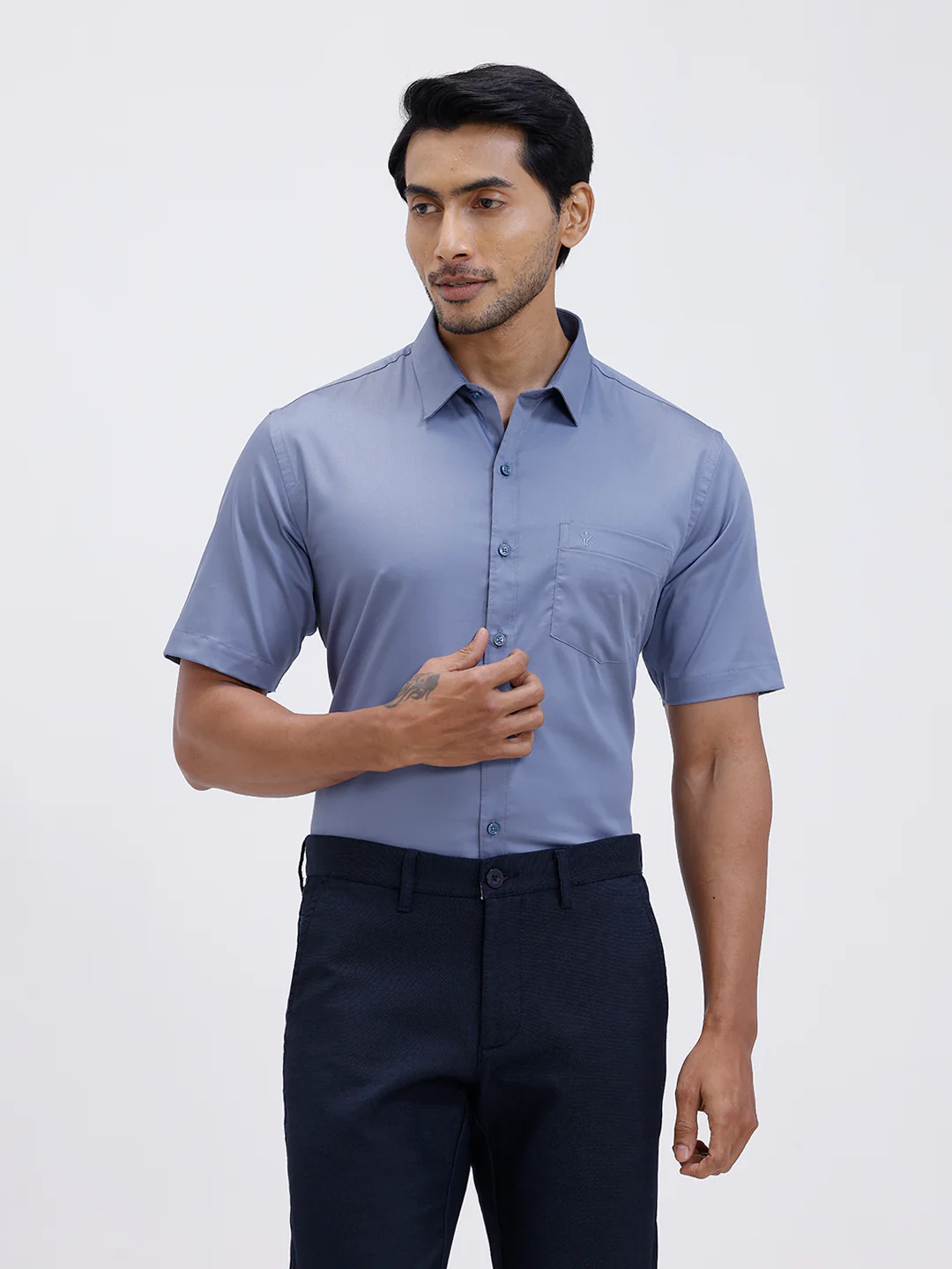 Men Cotton Blend Shirt Greyish Blue T53 ACT7 - Image 2