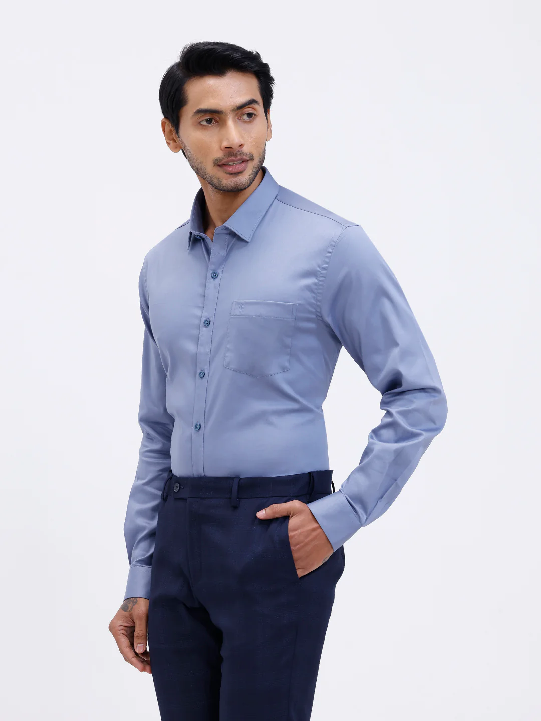 Men Cotton Blend Shirt Greyish Blue T53 ACT7 - Image 3