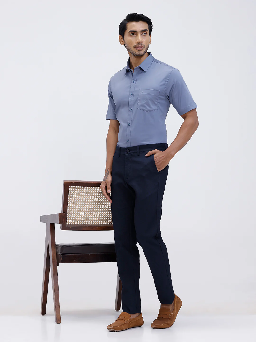 Men Cotton Blend Shirt Greyish Blue T53 ACT7 - Image 8
