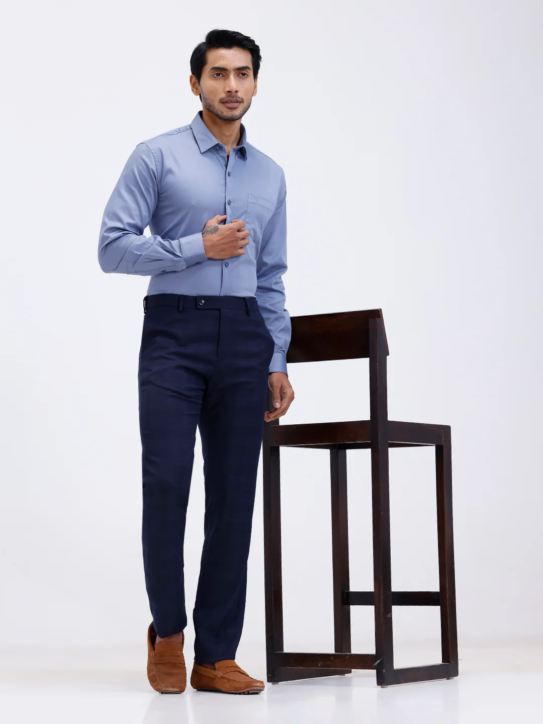 Men Cotton Blend Shirt Greyish Blue T53 ACT7 - Image 9