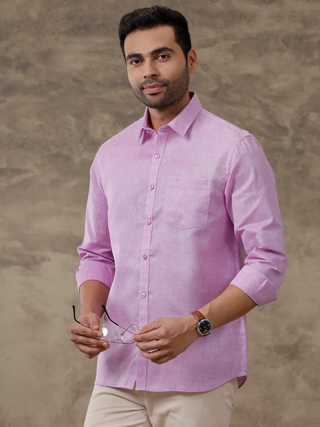 Men Cotton Blend Shirt Lavender T3 CV18 - Image 5