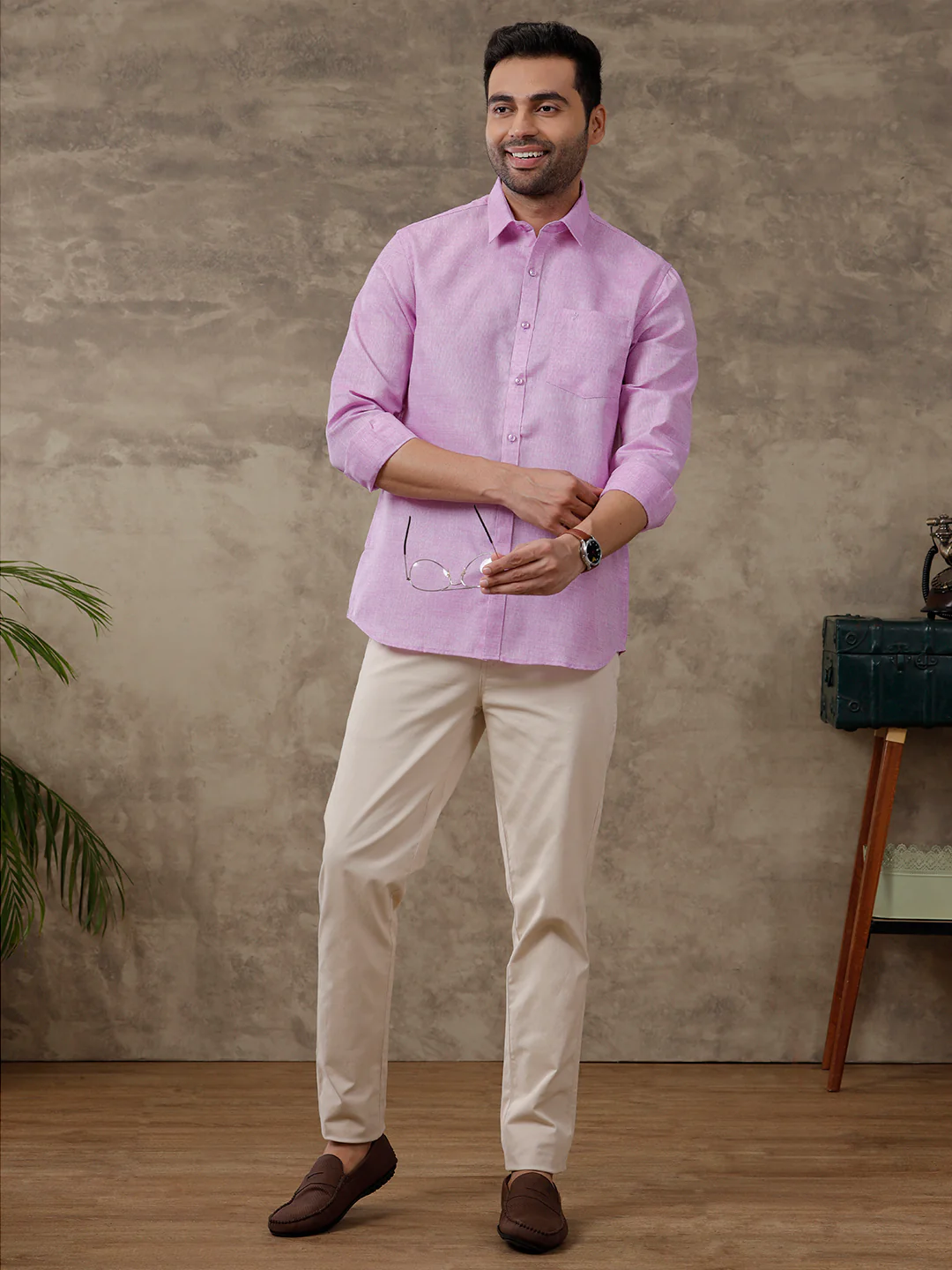 Men Cotton Blend Shirt Lavender T3 CV18 - Image 7