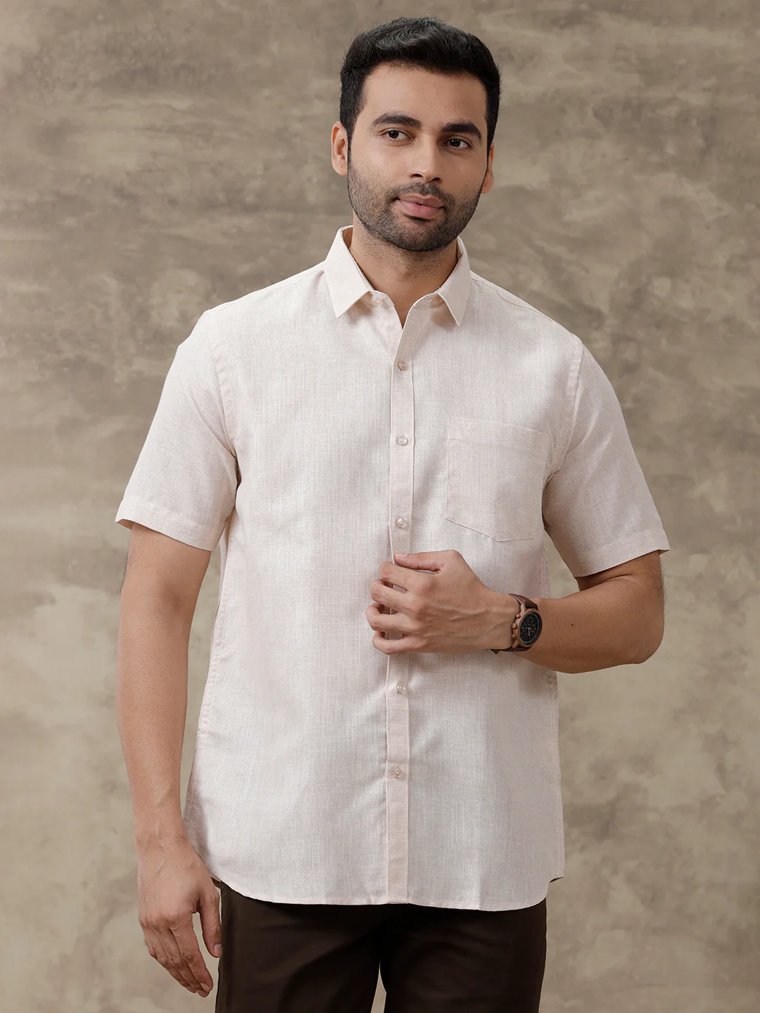 Men Cotton Blend Shirt Orange T25 TA7 - Image 2