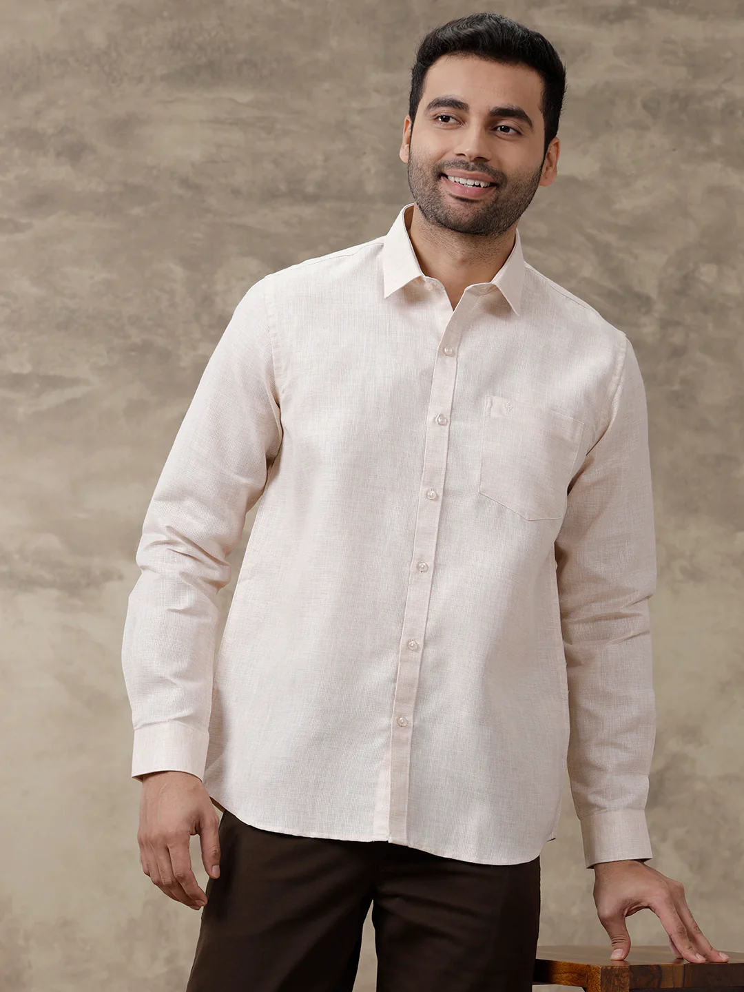 Men Cotton Blend Shirt Orange T25 TA7 - Image 5