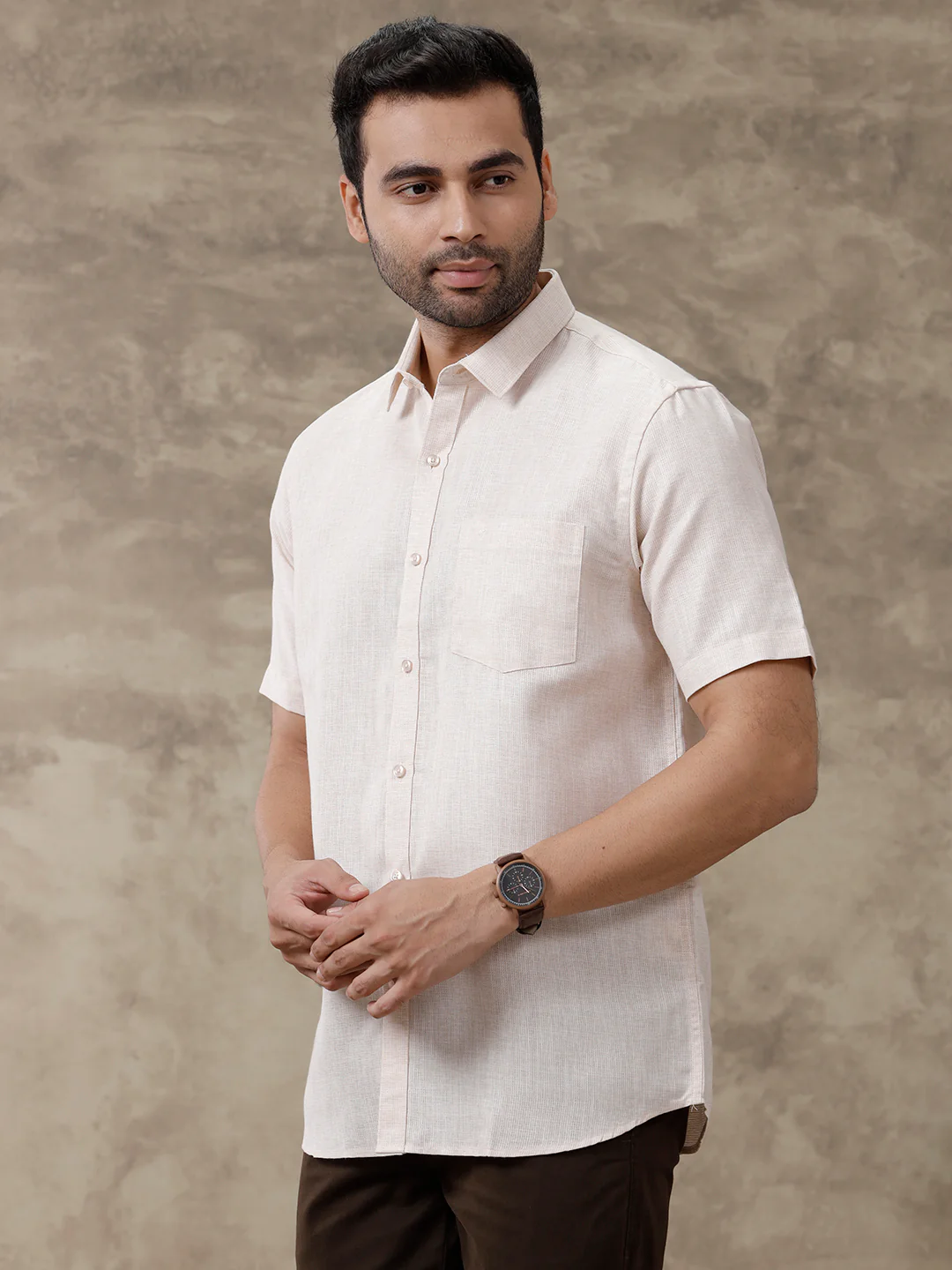 Men Cotton Blend Shirt Orange T25 TA7 - Image 6