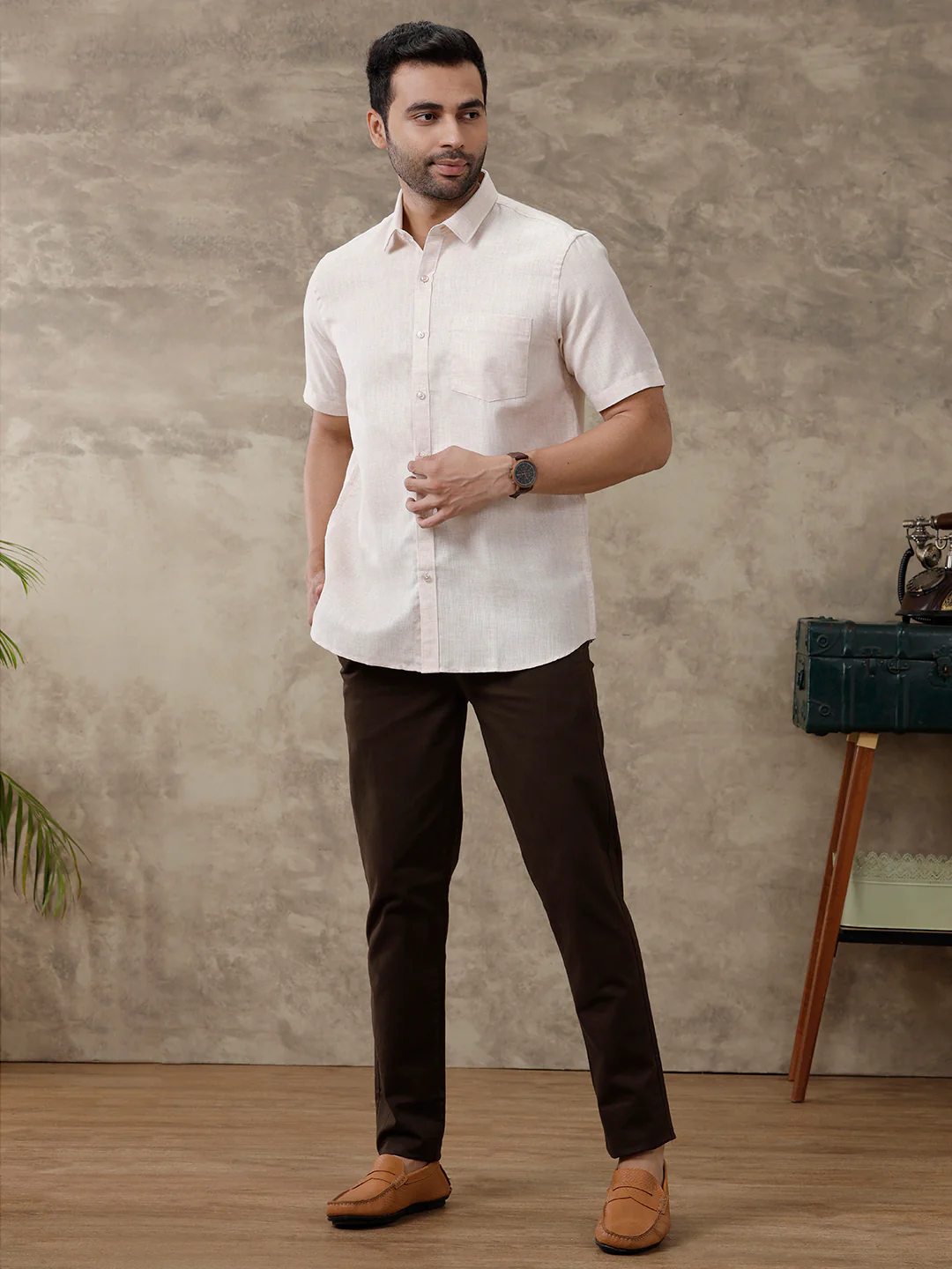 Men Cotton Blend Shirt Orange T25 TA7 - Image 8