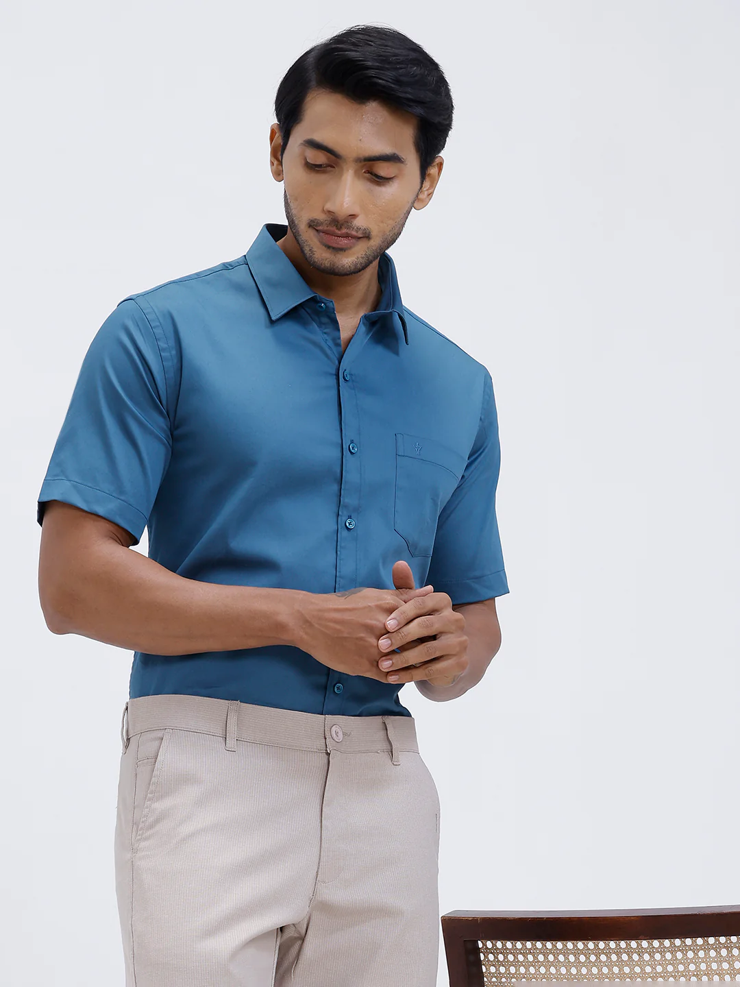 Men Cotton Blend Shirt Peacock Blue T53 ACT3 - Image 2