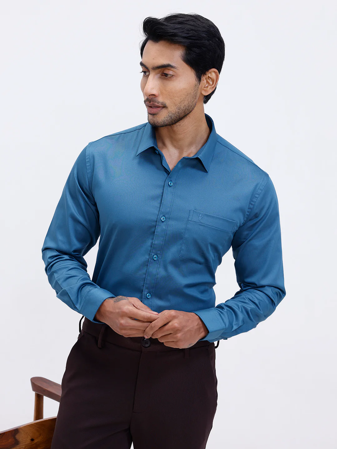 Men Cotton Blend Shirt Peacock Blue T53 ACT3 - Image 3