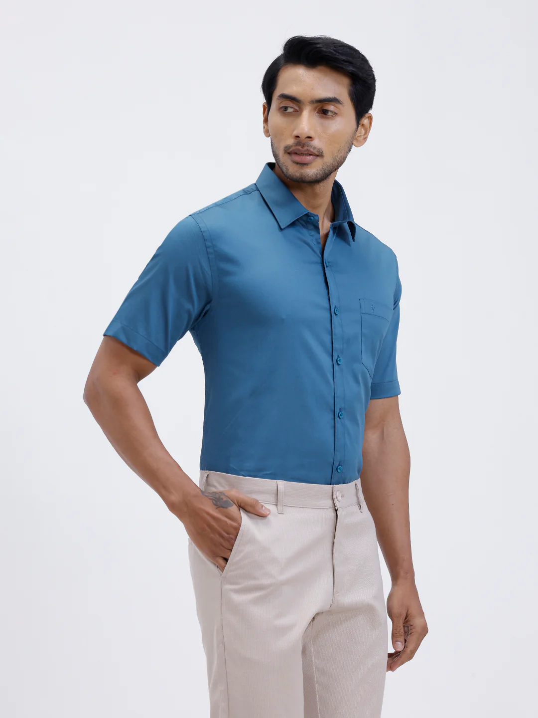 Men Cotton Blend Shirt Peacock Blue T53 ACT3 - Image 5