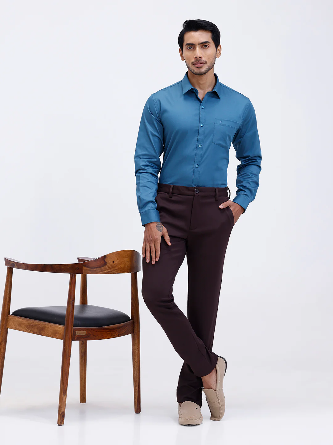 Men Cotton Blend Shirt Peacock Blue T53 ACT3 - Image 8