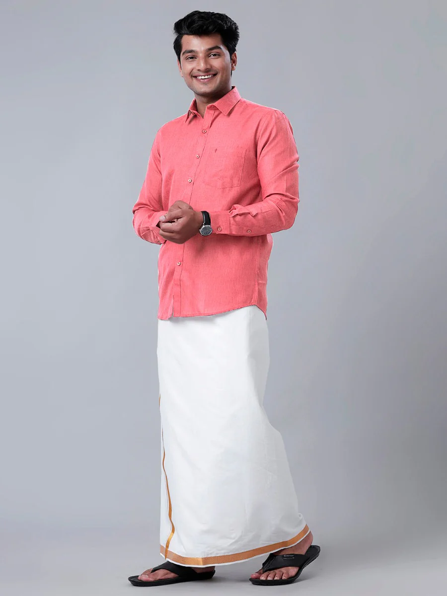 Men Cotton Blend Shirt Pink T26 TB3 - Image 6