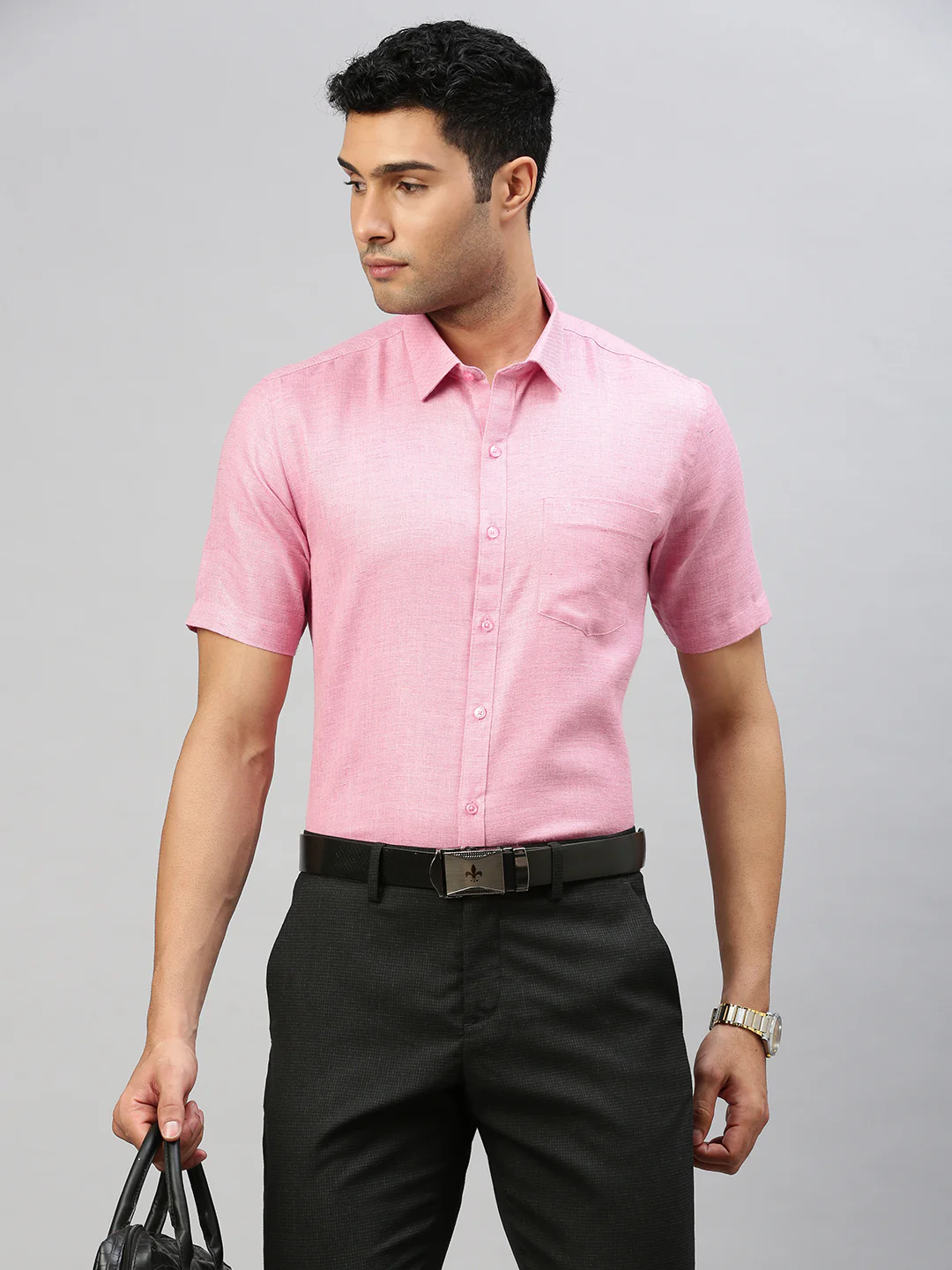 Men Cotton Blend Shirt Pink T7 CG13 - Image 2