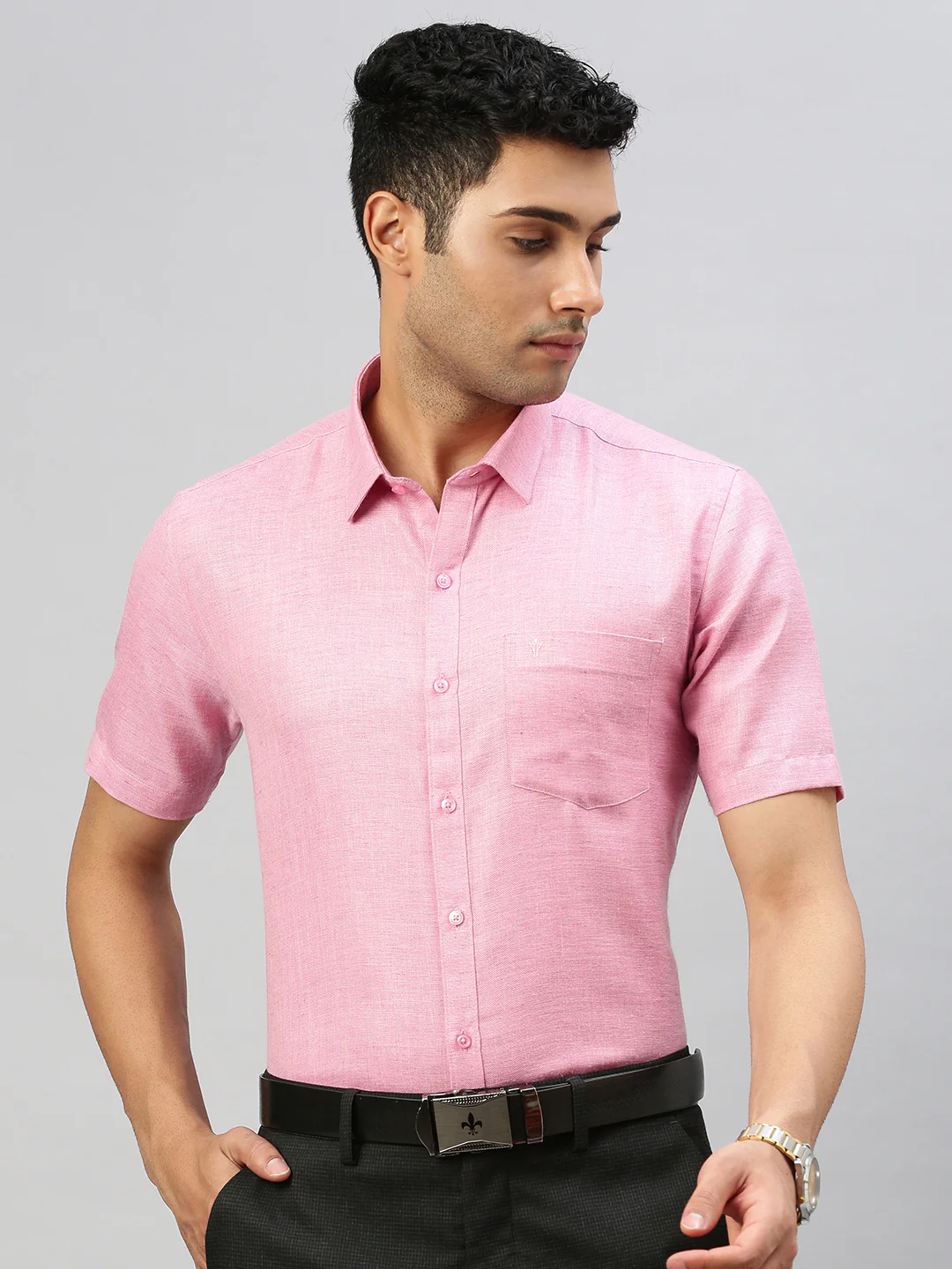 Men Cotton Blend Shirt Pink T7 CG13 - Image 4