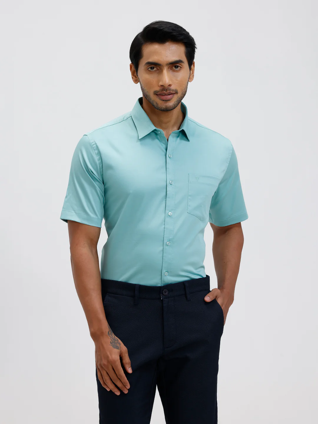 Men Cotton Blend Shirt Shadow Green T53 ACT4 - Image 2