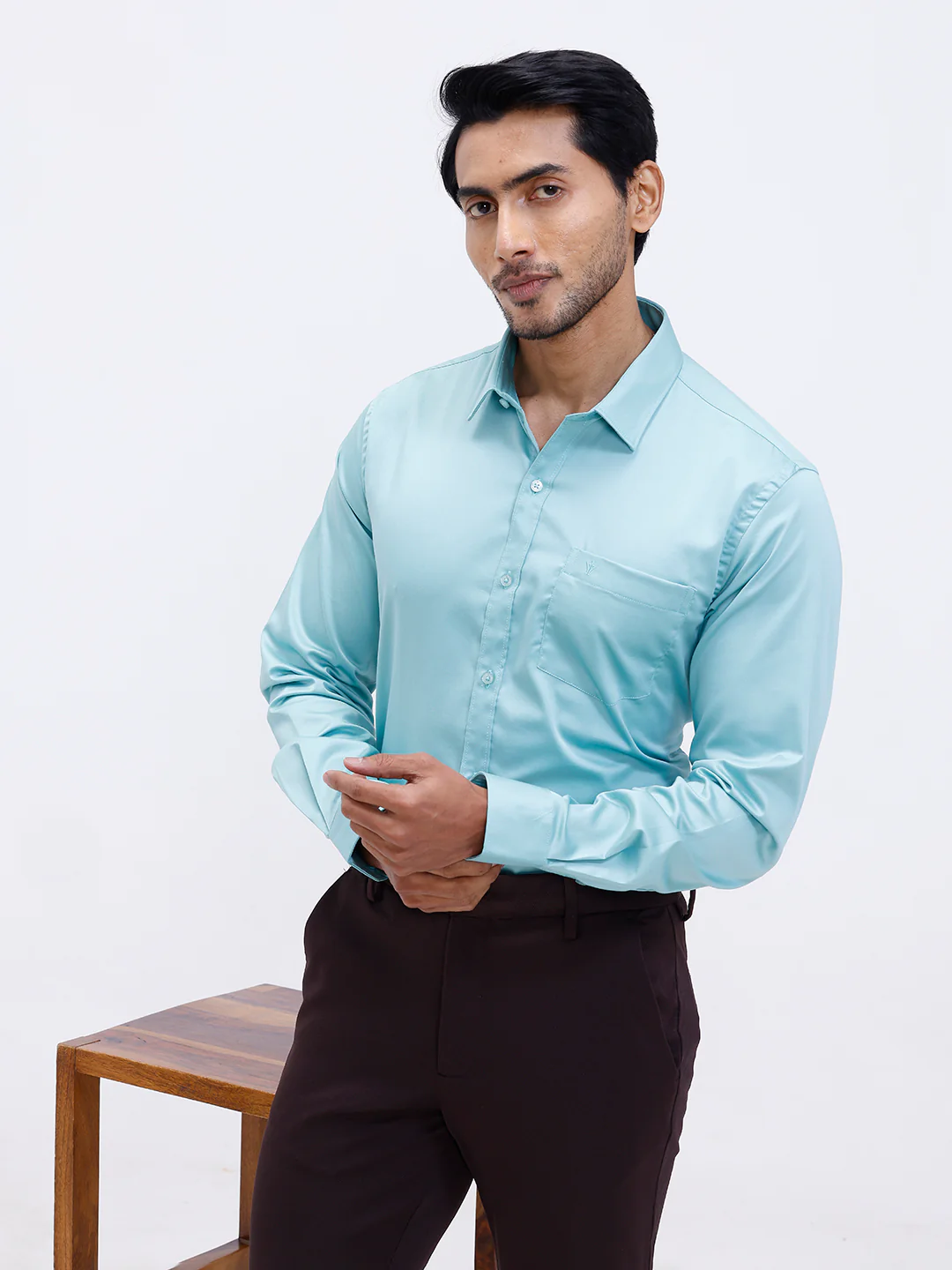 Men Cotton Blend Shirt Shadow Green T53 ACT4 - Image 6