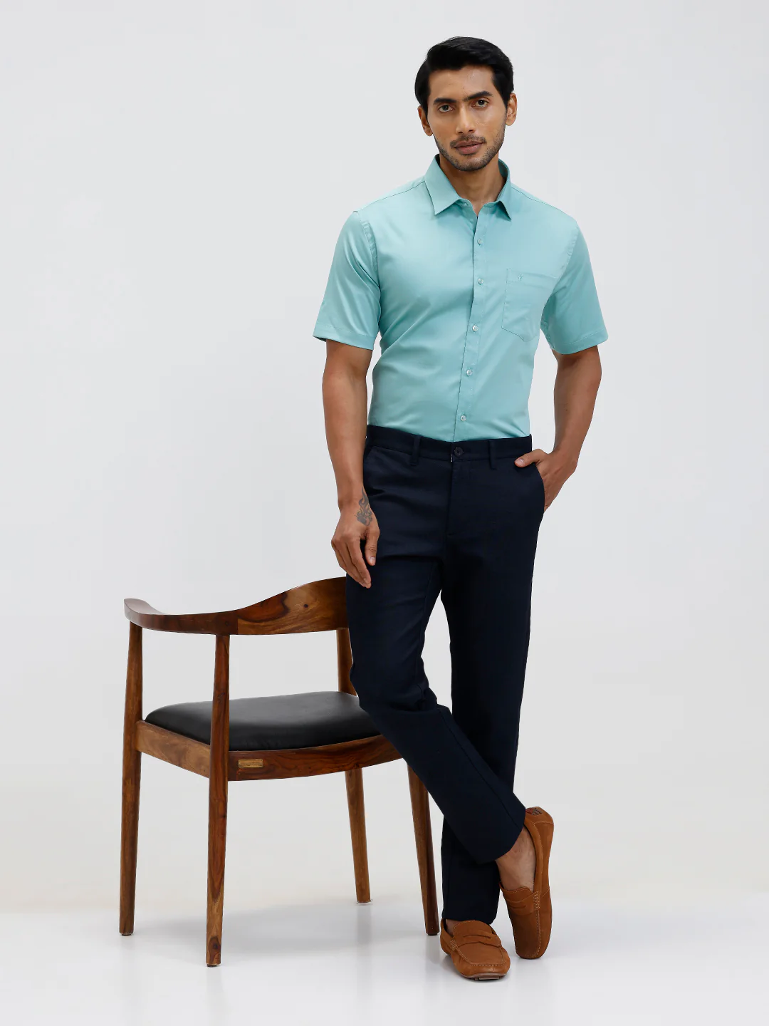 Men Cotton Blend Shirt Shadow Green T53 ACT4 - Image 9