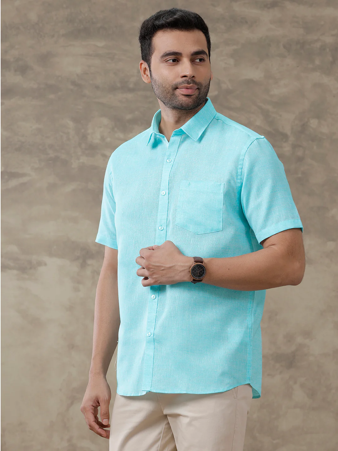 Men Cotton Blend Shirt Sky Blue T3 CV10 - Image 5