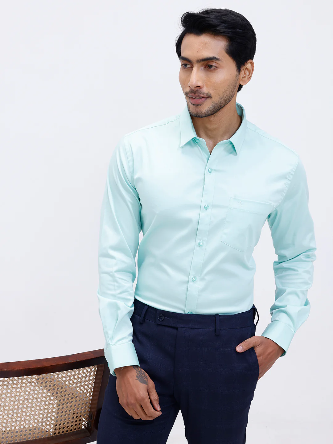 Men Cotton Blend Shirt Snowmint Green T53 ACT10 - Image 3