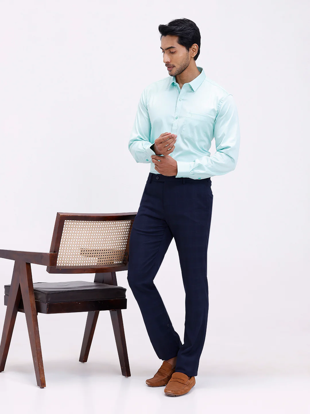 Men Cotton Blend Shirt Snowmint Green T53 ACT10 - Image 7
