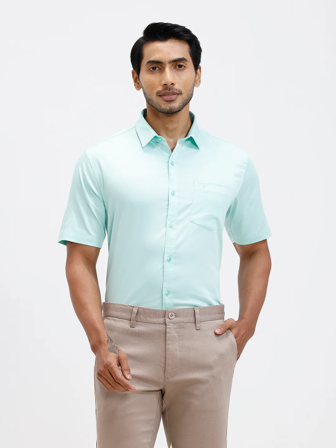 Men Cotton Blend Shirt Snowmint Green T53 ACT10 - Image 8