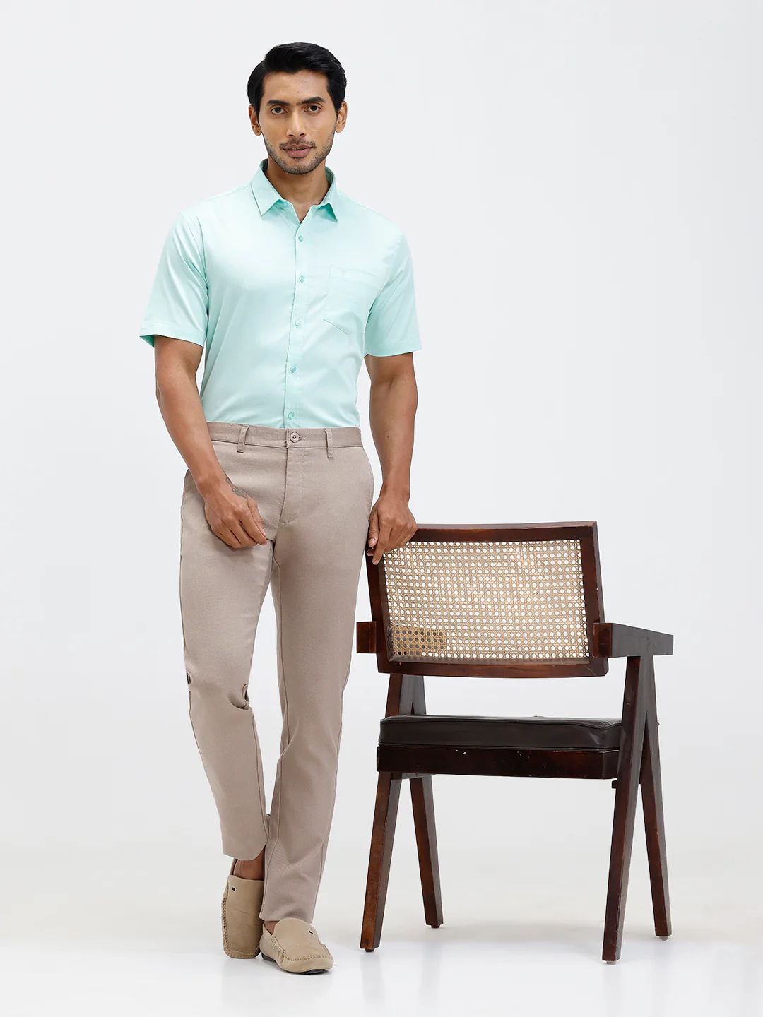 Men Cotton Blend Shirt Snowmint Green T53 ACT10 - Image 9