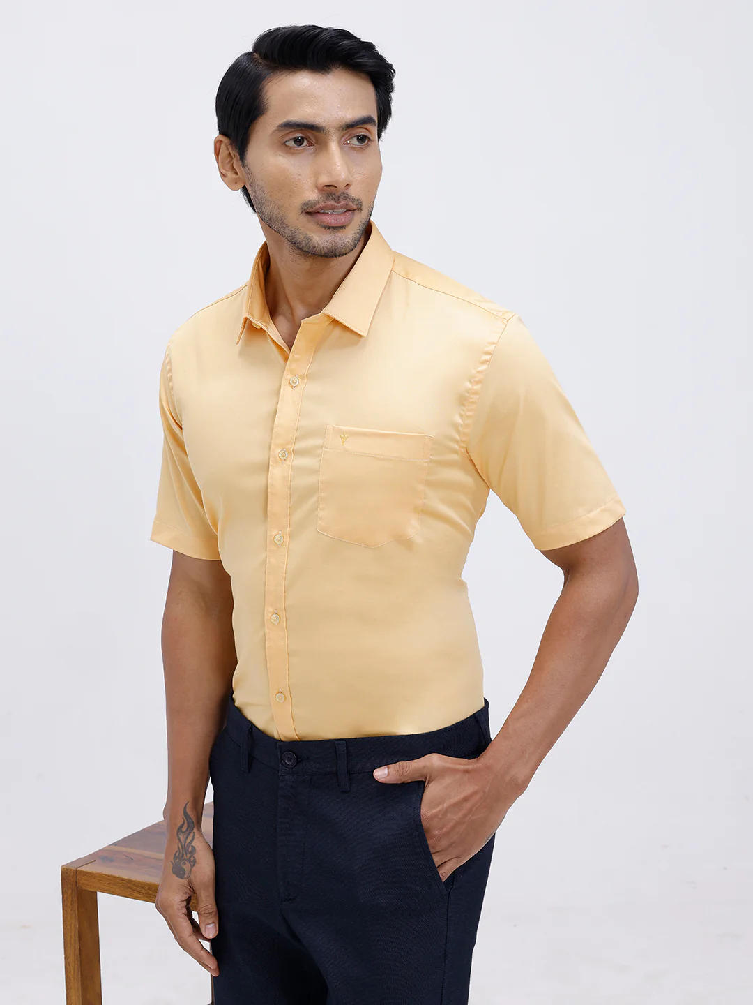 Men Cotton Blend Shirt Yellowish Orange T53 ACT8 - Image 6