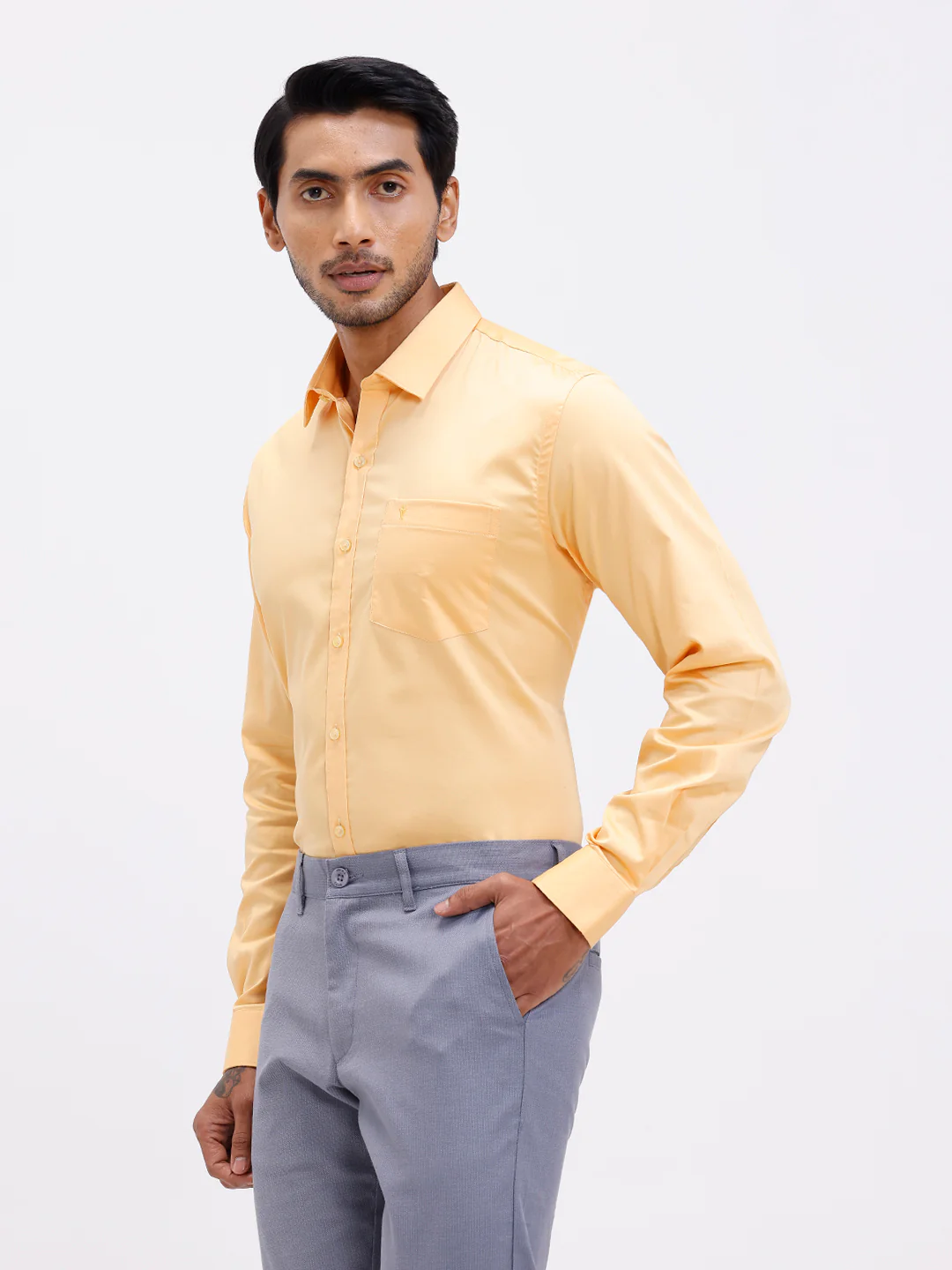 Men Cotton Blend Shirt Yellowish Orange T53 ACT8 - Image 7
