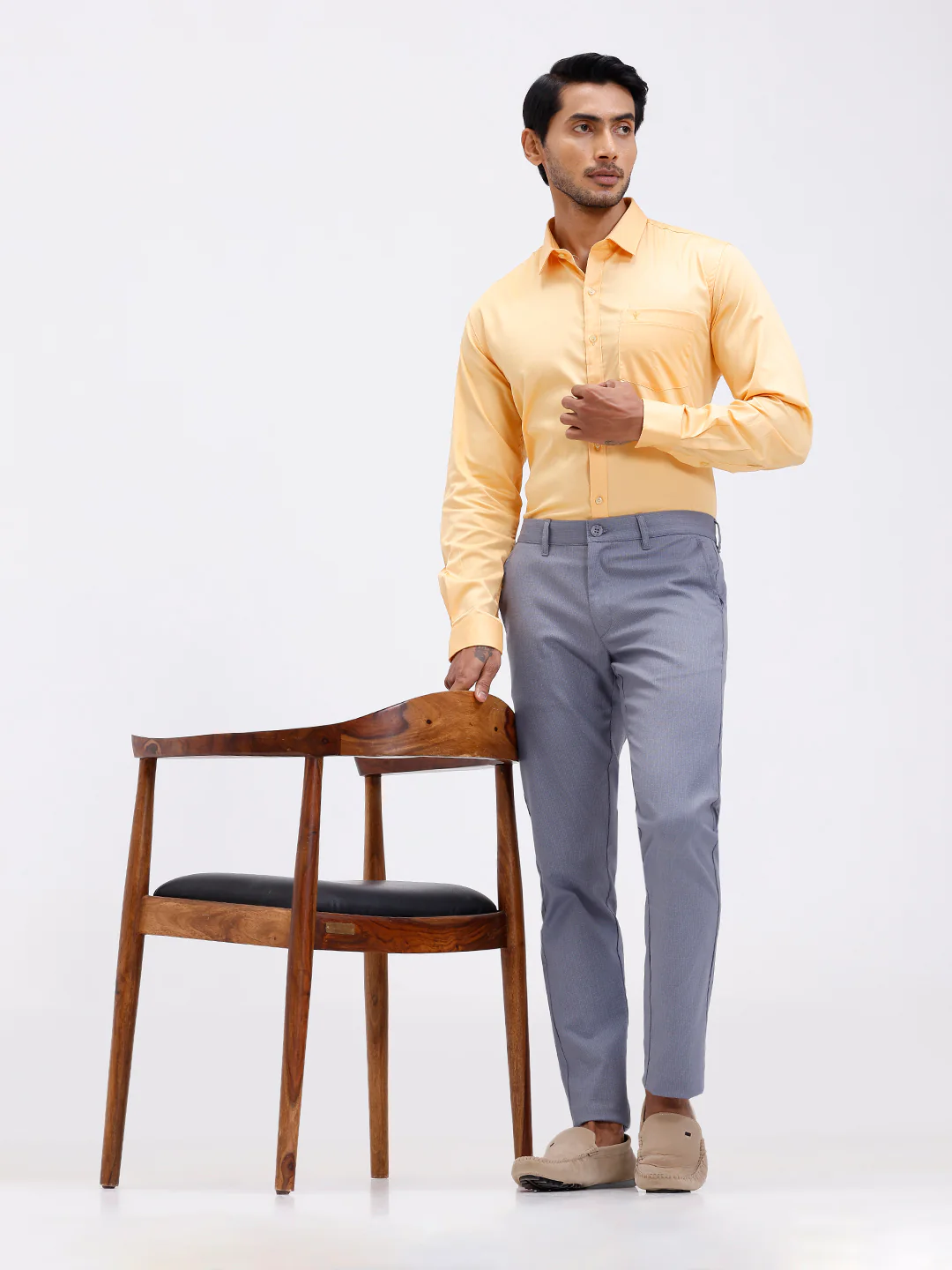 Men Cotton Blend Shirt Yellowish Orange T53 ACT8 - Image 8