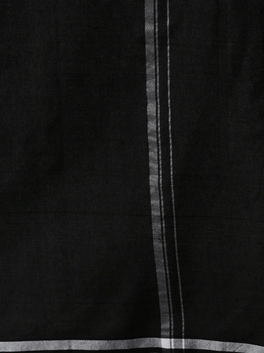 Men Cotton Blend Single Layer Black Dhoti & Towel Set with Assorted Border - Image 4