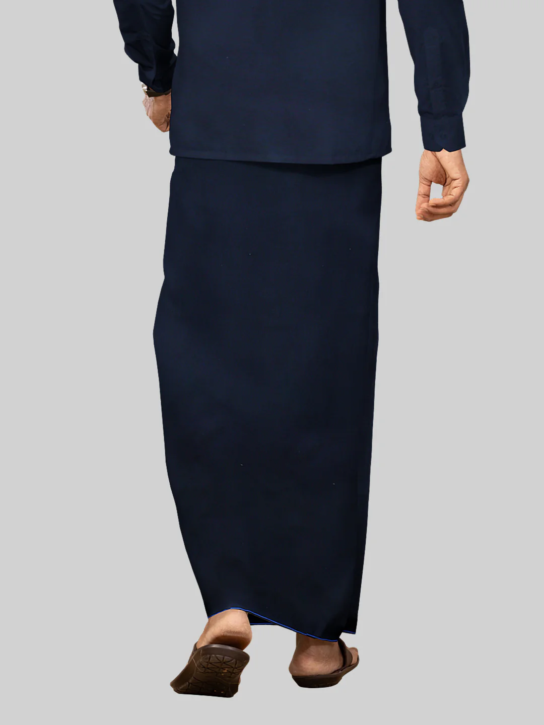 Men Cotton Blend Single Layer Black Dhoti & Towel Set with Blue Small Border Sudhan - Image 3