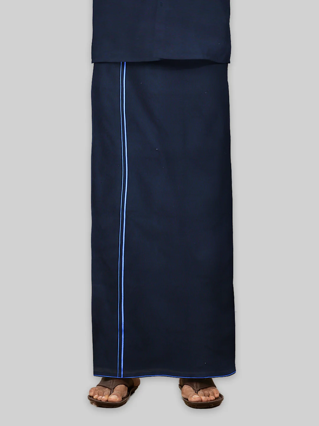Men Cotton Blend Single Layer Black Dhoti & Towel Set with Blue Small Border Sudhan - Image 6