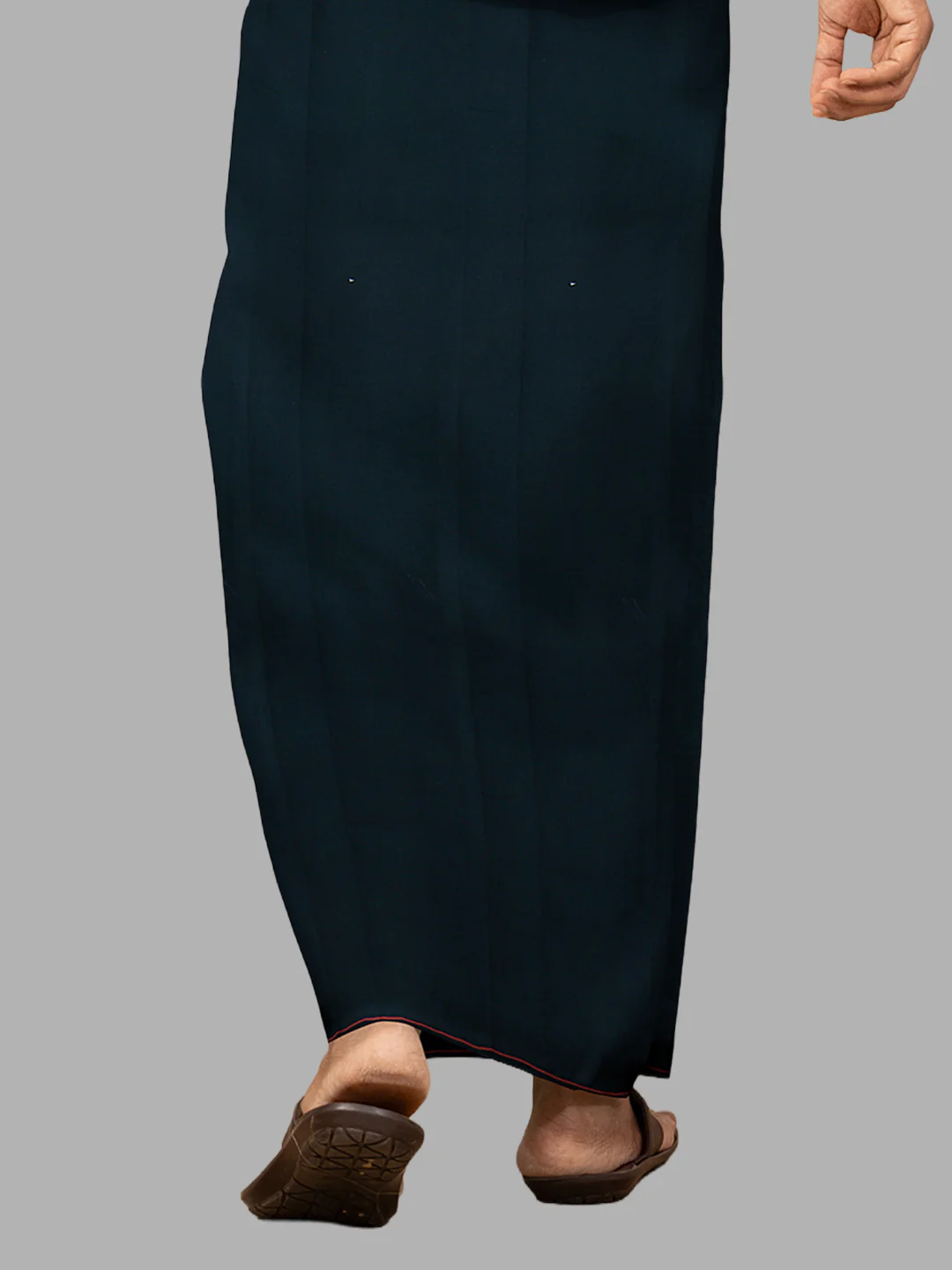 Men Cotton Blend Single Layer Black Dhoti & Towel Set with Red Small Border Sudhan - Image 4