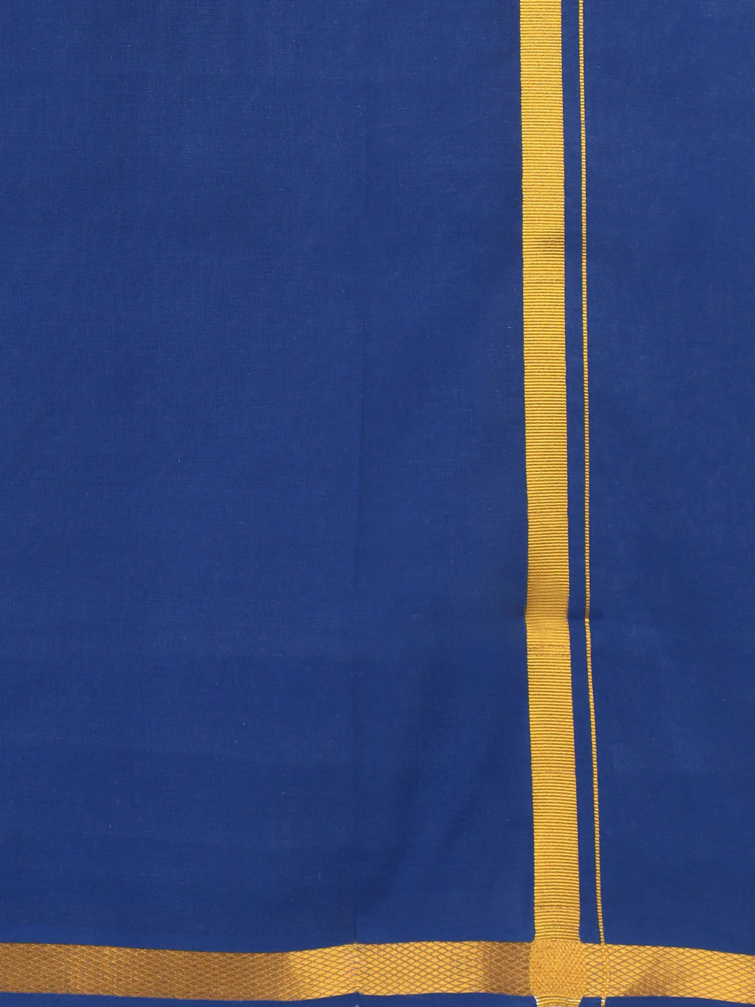 Men Cotton Blend Single Layer Blue Dhoti with Gold Jari Border Cosmic - Image 4