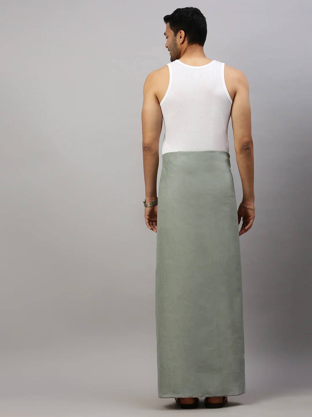 Men Cotton Blend Single Layer Cement Dhoti with Assorted Border Bhakta - Image 5