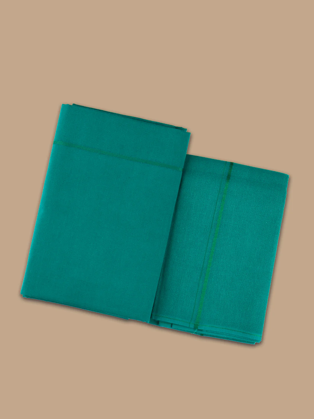 Men Cotton Blend Single Layer Dhoti & Towel Set Green with Assorted Border Poojan