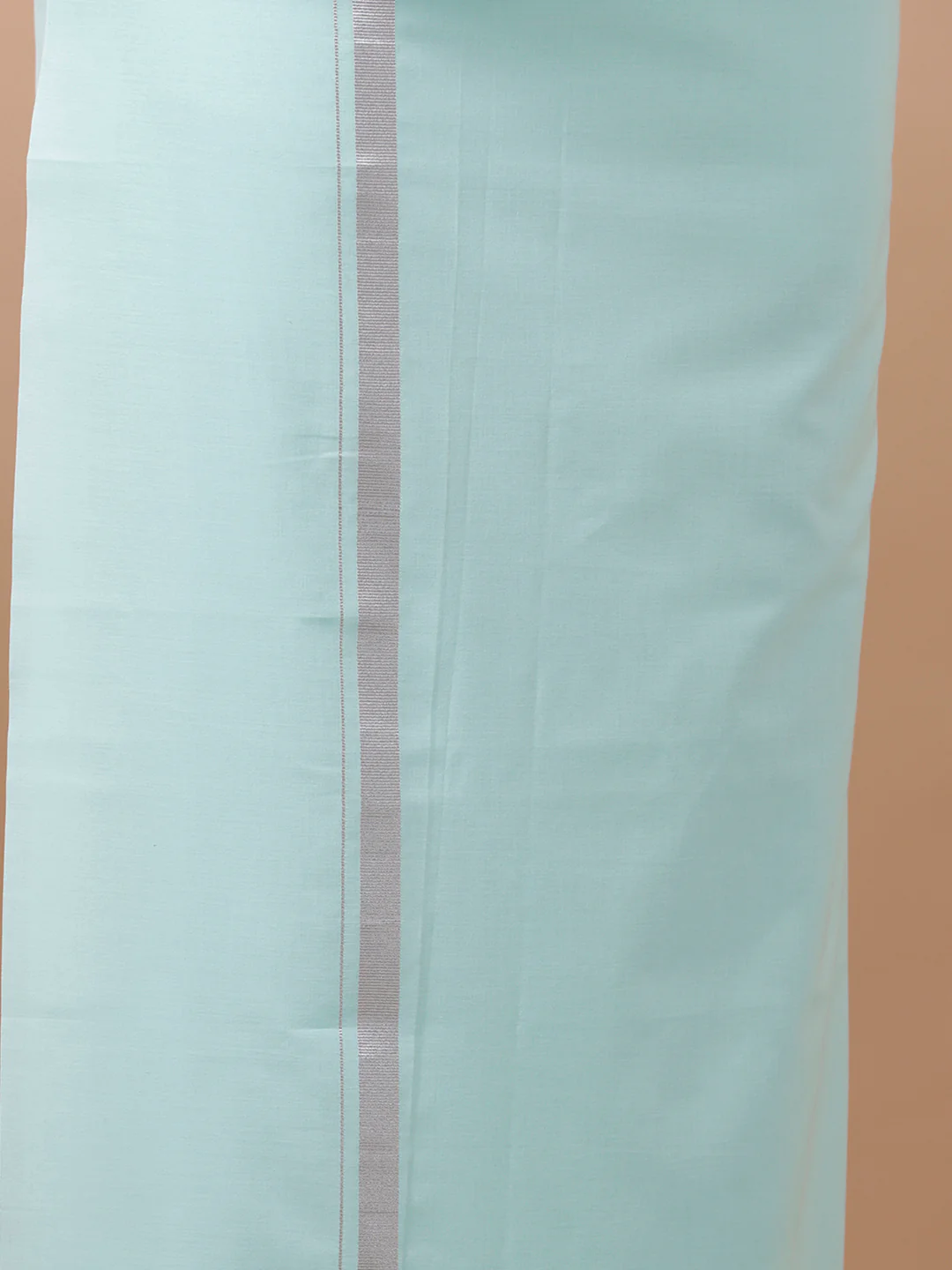 Men Cotton Blend Single Layer Green Dhoti with Silver Jari Border - Image 3