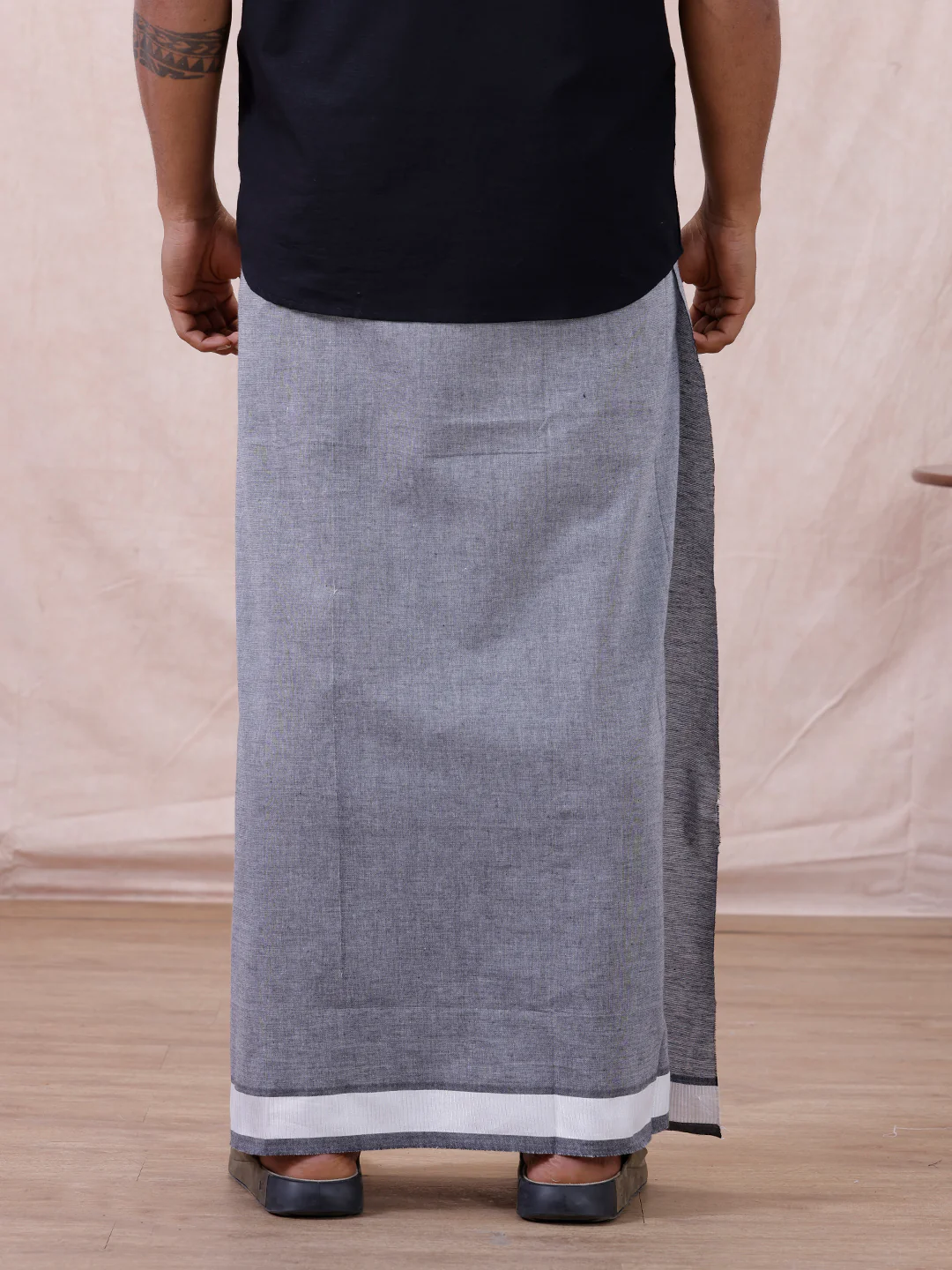 Men Cotton Blend Single Layer Grey Dhoti with Fancy Border Nitro Plain 01 - Image 5