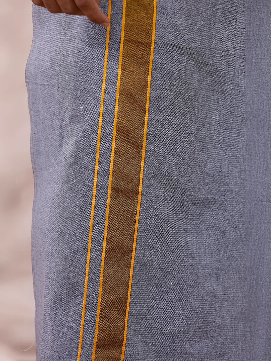 Men Cotton Blend Single Layer Grey Dhoti with Fancy Border Nitro Plain 03 - Image 5