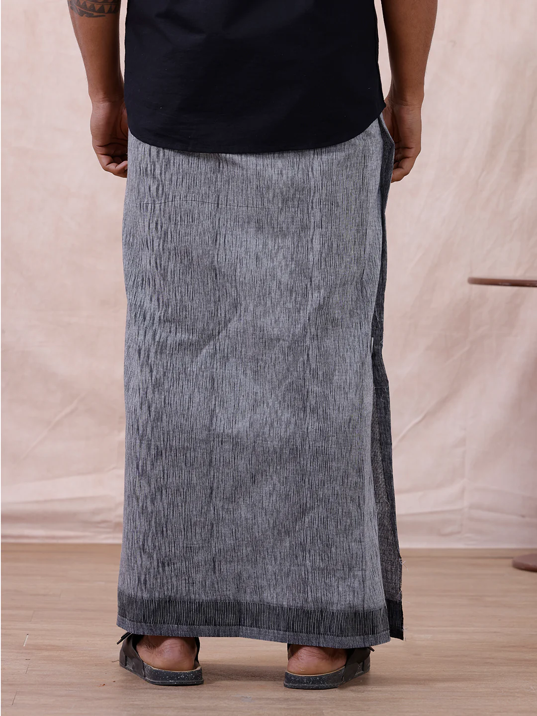 Men Cotton Blend Single Layer Grey Dhoti with Fancy Border Nitro Slub 02 - Image 4