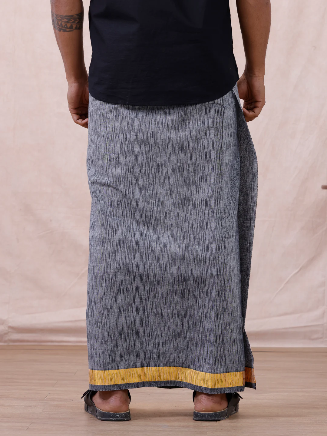 Men Cotton Blend Single Layer Grey Dhoti with Fancy Border Nitro Slub 03 - Image 4
