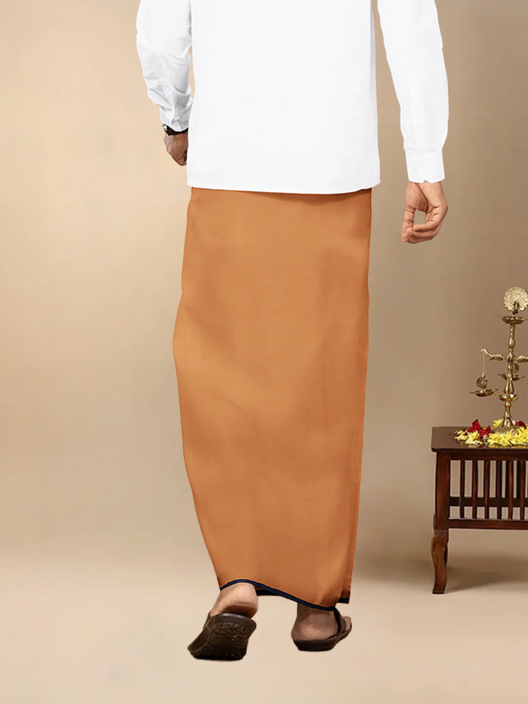 Men Cotton Blend Single Layer Kaavi Dhoti & Towel Set with Assorted Border Poojan - Image 5