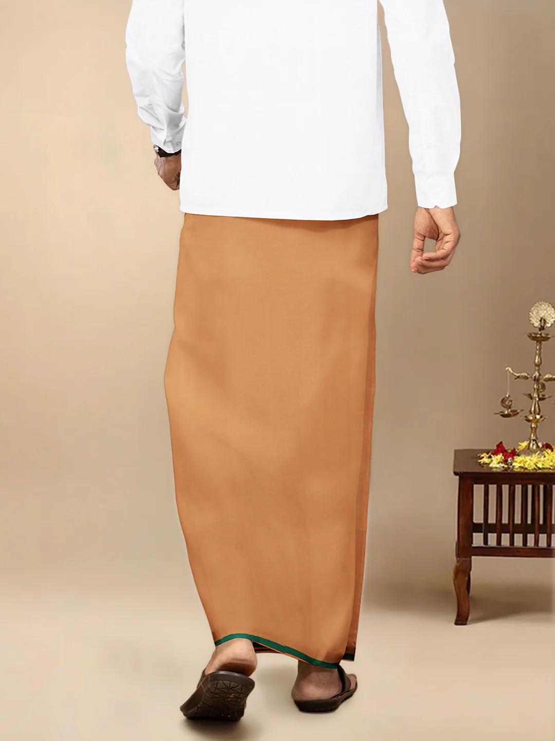 Men Cotton Blend Single Layer Kaavi Dhoti & Towel Set with Assorted Border Poojan - Image 5