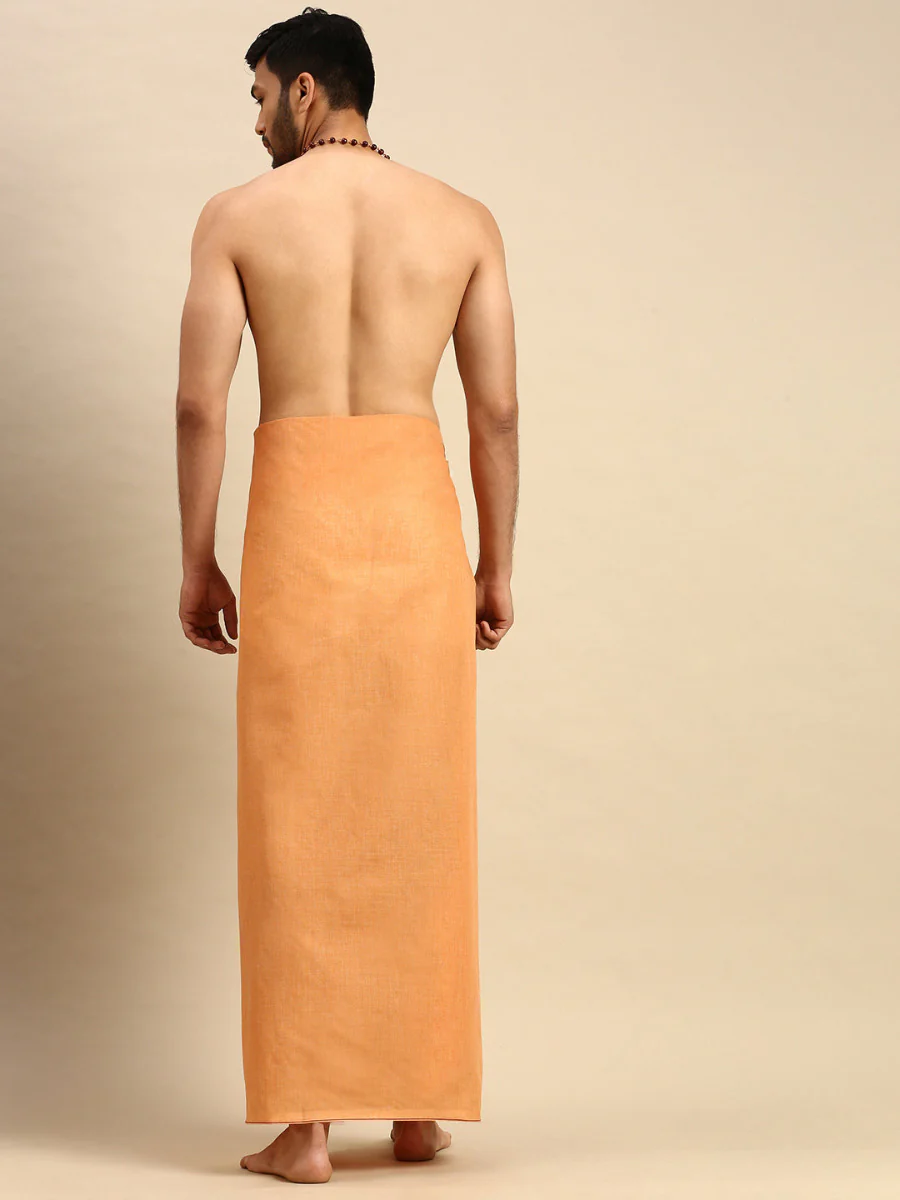 Men Cotton Blend Single Layer Kaavi Dhoti with Assorted Border Bhakta - Image 3