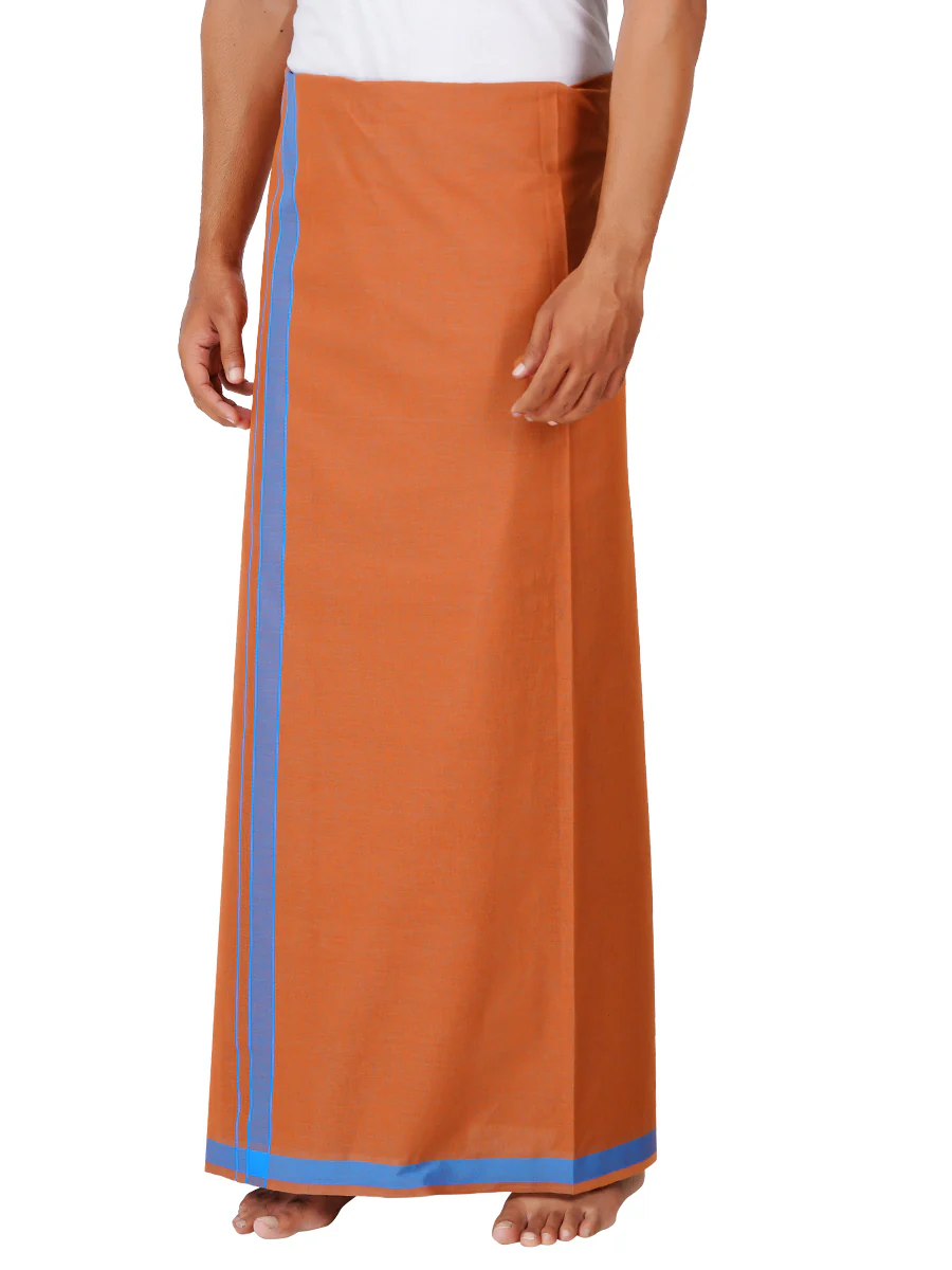 Men Cotton Blend Single Layer Kaavi Dhoti with Assorted Border My Trend Colour 2 - Image 2