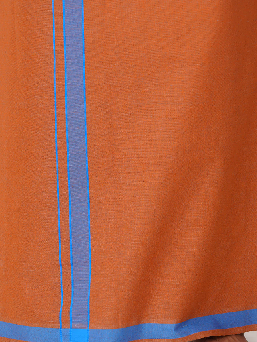 Men Cotton Blend Single Layer Kaavi Dhoti with Assorted Border My Trend Colour 2 - Image 4